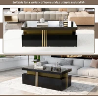Modern Coffee Table with PVC Pattern Top and 2 Wooden Drawers, Living Room Table, 100x50x40 cm, Black(m-4)