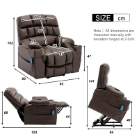 Ergonomic Leather Recliner Chair with Heating, Power Lift Mechanism, Electric Heavy Duty Massage Chair for Elderly, 93x93x102 cm, Brown(m-3)