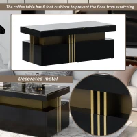Modern Coffee Table with PVC Pattern Top and 2 Wooden Drawers, Living Room Table, 100x50x40 cm, Black(m-6)