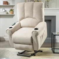 Electric Power Lift Massage Chair with Heating Points, Side Pockets, Stand Assist, Cup Holders, Recliner Armchair for Elderly, 91x90x108 cm, Beige(m-8)