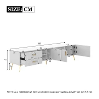 Modern TV Units with Storage for 75-Inch Televisions, MDF Construction, Gold Metal Legs, 180x35x41 cm, White(m-3)
