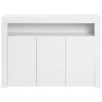 Modern Sideboard Cabinet with LED Lights, High Gloss Design, 3-Door Remote Control Kitchen Unit for Home Decor, 130x35x95 cm, White(m-2)