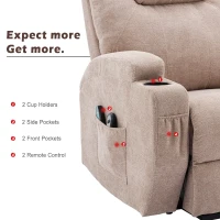 Remote Control Power Lift Massage Chair with Heating Points, Cup Holders, Side Pockets, Electric Lounger Chair for Elderly, 81x73x105 cm, Light Brown(m-7)