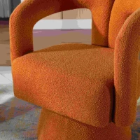 Fauteuil de Bureau Confortable Pivotant Rembourré en Tissu Bouclé, Design en Forme de Tonneau pour Salon et Bureau, Orange(m-6)