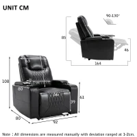 360° Swivel Leather Recliner Chair with USB Port, Cup Holders, Ambient Light, Adjustable Electric Gaming Recliner Chair, 92x80x108 cm, Black(m-3)