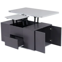 Lift-Top Coffee Table with Storage, 3 Drawers and Adjustable Height, 100x51x47 cm, Gray(m-10)