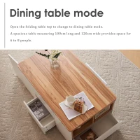 Lift-Top Coffee Table with Storage, 3 Drawers and Adjustable Height, 100x51x47 cm, White & Oak(m-5)