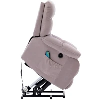 Power Lift Recliner Armchair with Heating, USB Ports, Side Pockets, Electric Massage Chair with High-density Sponge, 91x81x104 cm, Beige(m-10)