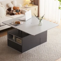 Lift-Top Coffee Table with Storage, 3 Drawers and Adjustable Height, 100x51x47 cm, Gray(m-7)