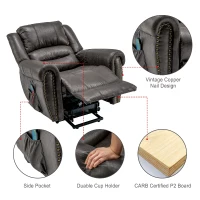 Large Power Lift Recliner Massage Chair with Heat, Heavy Duty Electric Reclining Chair with USB Port and Side Pockets, 104x106x102 cm, Grey(m-6)