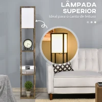 HOMCOM Candeeiro de Pé de Madeira com 3 Prateleiras para Lâmpada E27 Potência Máx. 40W 26x26x160 cm Marrom Rústico(m-5)