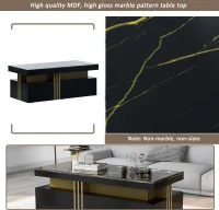 Modern Coffee Table with PVC Pattern Top and 2 Wooden Drawers, Living Room Table, 100x50x40 cm, Black(m-5)