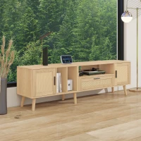 TV Units Modern with 2 Doors & Drawer, Solid Wooden Legs & Rattan Decoration, Up to 80'' TV Size - Oak(m-9)