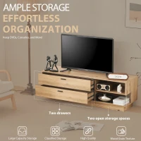 Wooden TV Units with 2 Drawers and Open Storage for 60-Inch TV, Oak Finish TV Stand for Living Room, 140x40x45 cm, Oak(m-4)