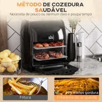 HOMCOM Fritadeira sem Óleo 3 em 1 12L Forno de Ar Desidratador com 8 Programas Função de Iluminação Ecrã Digital Janela 35x33,5x40 cm Preto(m-4)