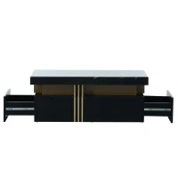 Modern Coffee Table with PVC Pattern Top and 2 Wooden Drawers, Living Room Table, 100x50x40 cm, Black(m-2)