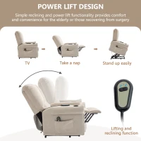 Electric Power Lift Massage Chair with Heating Points, Side Pockets, Stand Assist, Cup Holders, Recliner Armchair for Elderly, 91x90x108 cm, Beige(m-5)