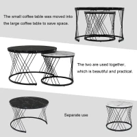 Nesting Coffee Tables with Marble Top, Metal Frame, Sofa Side Tables for Bedroom, Living Room, 70x70x45.5 cm and 44.5x44.5x38 cm, Black(m-5)
