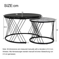 Nesting Coffee Tables with Marble Top, Metal Frame, Sofa Side Tables for Bedroom, Living Room, 70x70x45.5 cm and 44.5x44.5x38 cm, Black(m-3)