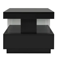 High Gloss Modern Coffee Table with 16-Colour LED Lights, 2 Drawers and Open Storage, Side Table for Drawing Room, 100x60x49.5 cm, Black(m-9)