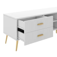 Modern TV Units with Storage for 75-Inch Televisions, MDF Construction, Gold Metal Legs, 180x35x41 cm, White(m-11)