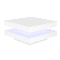 High Gloss Round Coffee Table with Rotating Top and 16-Colour LED Light, 70x70x36 cm, White(m-10)