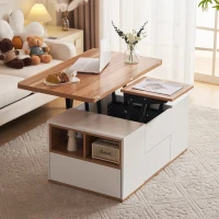 Lift-Top Coffee Table with Storage, 3 Drawers and Adjustable Height, 100x51x47 cm, White & Oak(m-1)