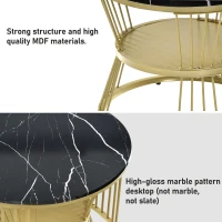 Set of 2 Nesting Coffee Tables with Marble Pattern Top, Gold Metal Frame, Side Tables for Living Room, 70x70x45 cm and 45x45x40 cm, Black(m-5)