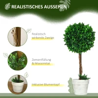HOMCOM Set van 2 kunstmatige buxusbomen, kunstplanten inclusief kunstmos, 1 bloempot, 28 cm x 28 cm x 60 cm, groen(m-4)