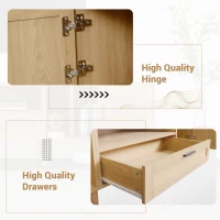 TV Units Modern with 2 Doors & Drawer, Solid Wooden Legs & Rattan Decoration, Up to 80'' TV Size - Oak(m-7)