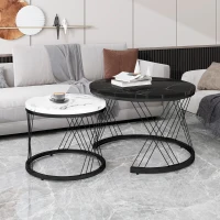 Nesting Coffee Tables with Marble Top, Metal Frame, Sofa Side Tables for Bedroom, Living Room, 70x70x45.5 cm and 44.5x44.5x38 cm, Black(m-8)