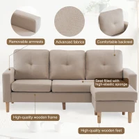 6.5ft 3 Seater Sofa Bed with Removable Footrest, Solid Wood Frame and Legs, 190x76x84 cm, Beige(m-7)