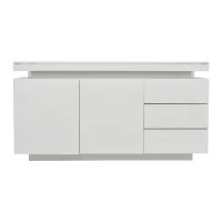 Mid-Century Style Sideboard with 16-Colour LED Lights, 2 Doors and 3 Drawers, Cupboard for Hallway, 140x35x72.5 cm, White(m-2)
