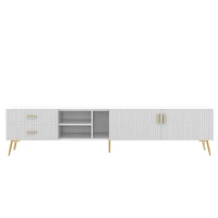 Modern TV Units with Storage for 75-Inch Televisions, MDF Construction, Gold Metal Legs, 180x35x41 cm, White(m-2)