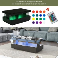 High Gloss Modern Coffee Table with 16-Colour LED Lights, 2 Drawers and Open Storage, Side Table for Drawing Room, 100x60x49.5 cm, Black(m-4)