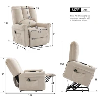 Electric Power Lift Massage Chair with Heating Points, Side Pockets, Stand Assist, Cup Holders, Recliner Armchair for Elderly, 91x90x108 cm, Beige(m-3)