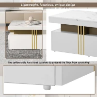 Modern Rectangular Coffee Table with PVC Pattern Top and 2 Wooden Drawers, Living Room Table, 100x50x40 cm, White(m-7)