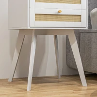 HOMCOM Conjunto de 2 Mesas de Cabeceira Estilo Cannage com 2 Gavetas em Vime Mesas Auxiliares Pequenas 40x40x60 cm Branco(m-5)
