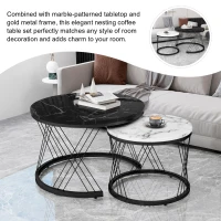 Nesting Coffee Tables with Marble Top, Metal Frame, Sofa Side Tables for Bedroom, Living Room, 70x70x45.5 cm and 44.5x44.5x38 cm, Black(m-4)