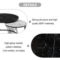 Nesting Coffee Tables with Marble Top, Metal Frame, Sofa Side Tables for Bedroom, Living Room, 70x70x45.5 cm and 44.5x44.5x38 cm, Black(m-6)