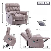 Power Lift Recliner Armchair with Heating, USB Ports, Side Pockets, Electric Massage Chair with High-density Sponge, 91x81x104 cm, Beige(m-3)