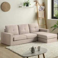 6.5ft 3 Seater Sofa Bed with Removable Footrest, Solid Wood Frame and Legs, 190x76x84 cm, Beige(m-1)