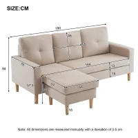 6.5ft 3 Seater Sofa Bed with Removable Footrest, Solid Wood Frame and Legs, 190x76x84 cm, Beige(m-3)
