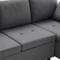 L-Shaped Linen Look Corner Sofa Bed with Storage, 3 Seater Pull-Out Convertible Settee with Cup Holders and Magazine Pockets, 212x141x87.5 cm, Grey(m-9)