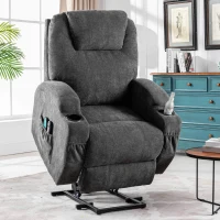 Power Lift Electric Recliner Chair with Massage, Heating, Cup Holders and Side Pockets, Recliner Armchair for Elderly, 81x73x105 cm, Grey(m-1)