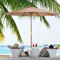 Outsunny 3(m) Garden Umbrella Wooden Parasol 8 Ribs Bamboo Sun Shade Patio Outdoor Umbrella Canopy Khaki(m-13)