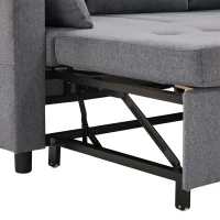 L-Shaped Linen Look Corner Sofa Bed with Storage, 3 Seater Pull-Out Convertible Settee with Cup Holders and Magazine Pockets, 212x141x87.5 cm, Grey(m-10)