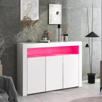 Modern Sideboard Cabinet with LED Lights, High Gloss Design, 3-Door Remote Control Kitchen Unit for Home Decor, 130x35x95 cm, White(m-7)