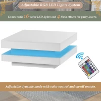 High Gloss Round Coffee Table with Rotating Top and 16-Colour LED Light, 70x70x36 cm, White(m-6)
