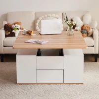 Lift-Top Coffee Table with Storage, 3 Drawers and Adjustable Height, 100x51x47 cm, White & Oak(m-9)